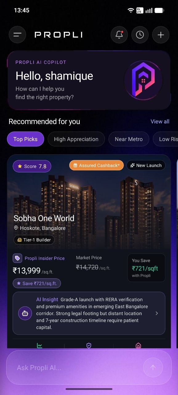 Propli AI home screen